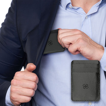 Card Holder Leather in Plain Black and Textured Black