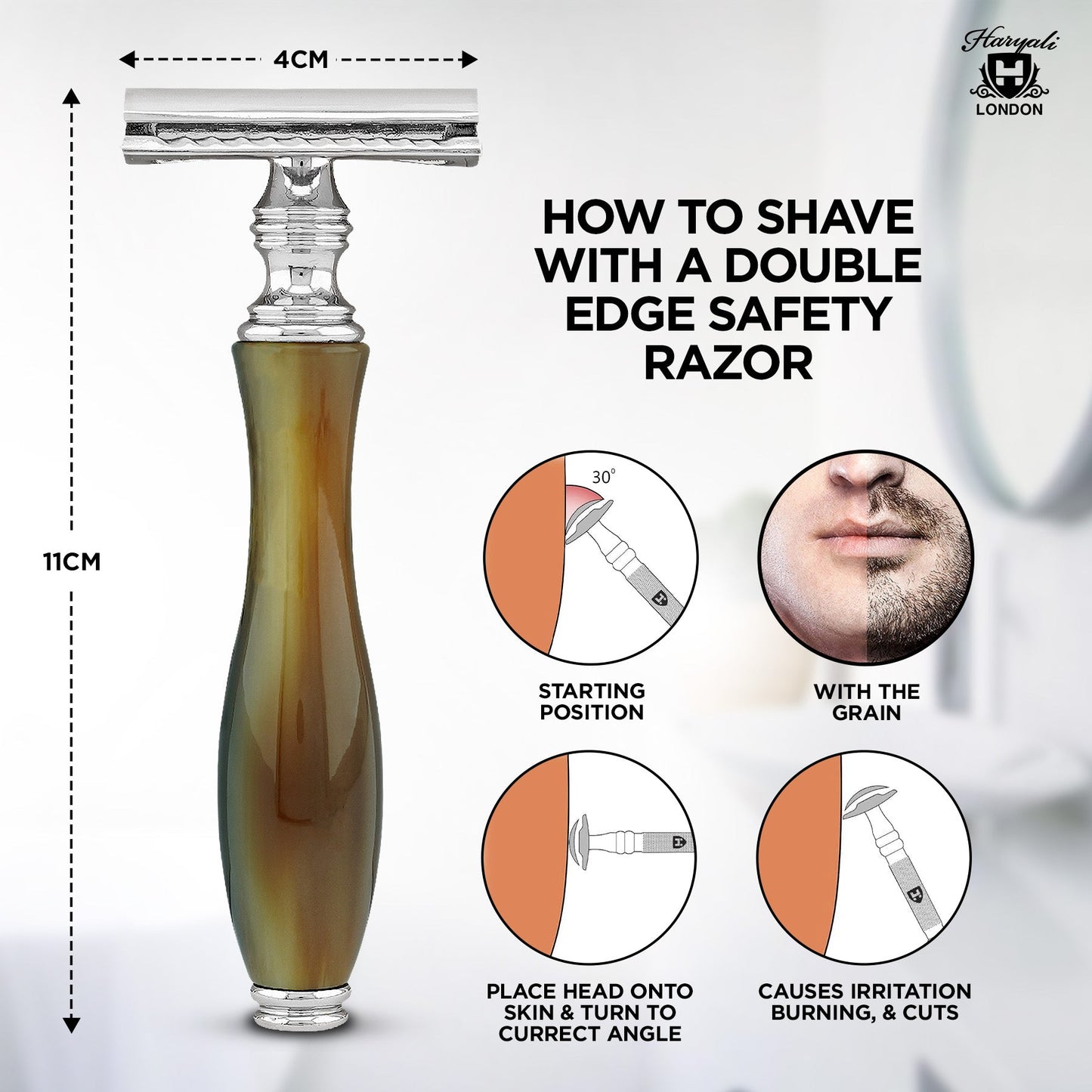 Haryali's Safety Razor - Buffalo Horn Imitation - HARYALI LONDON