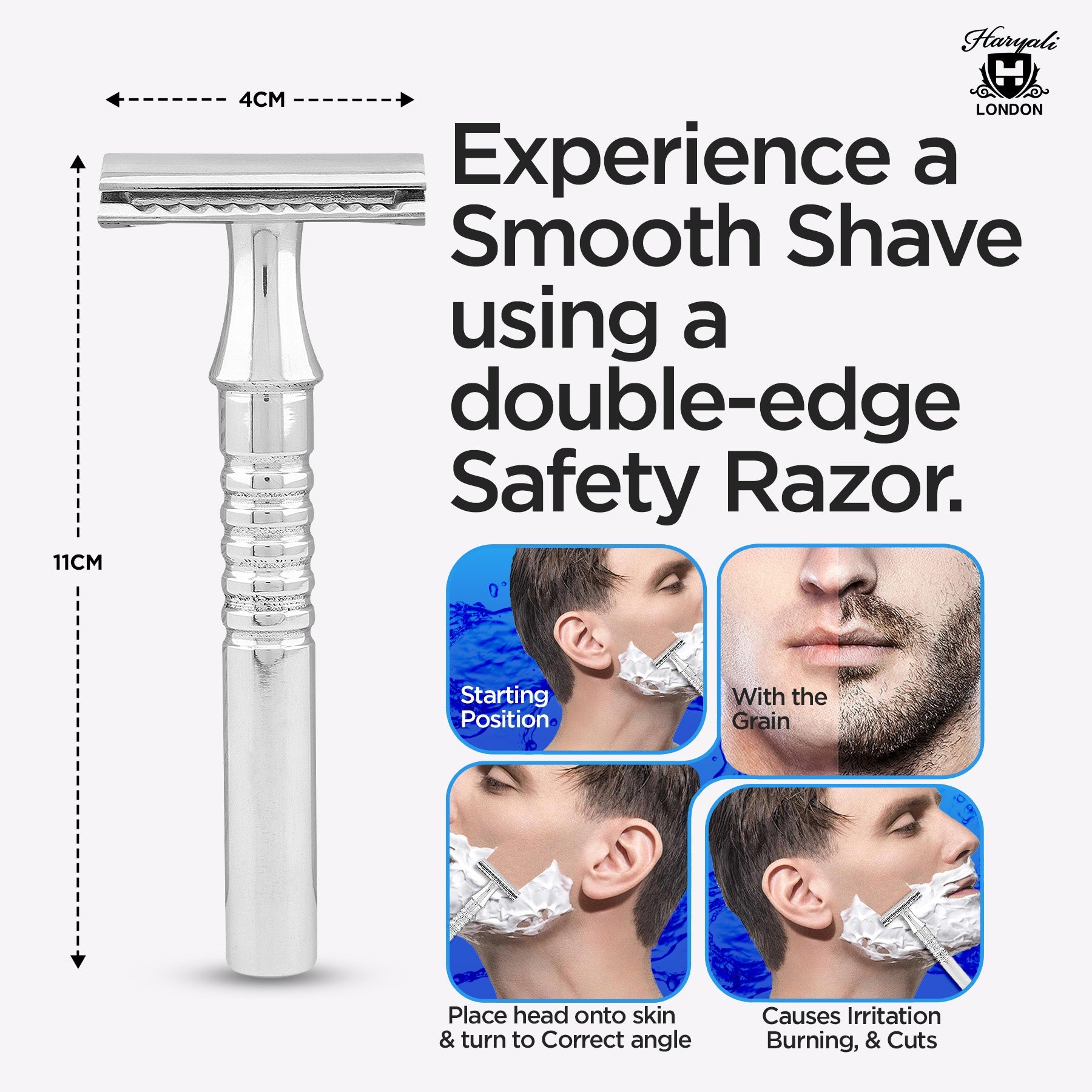 Haryali's Classy Safety Razor - Steel Handle - HARYALI LONDON