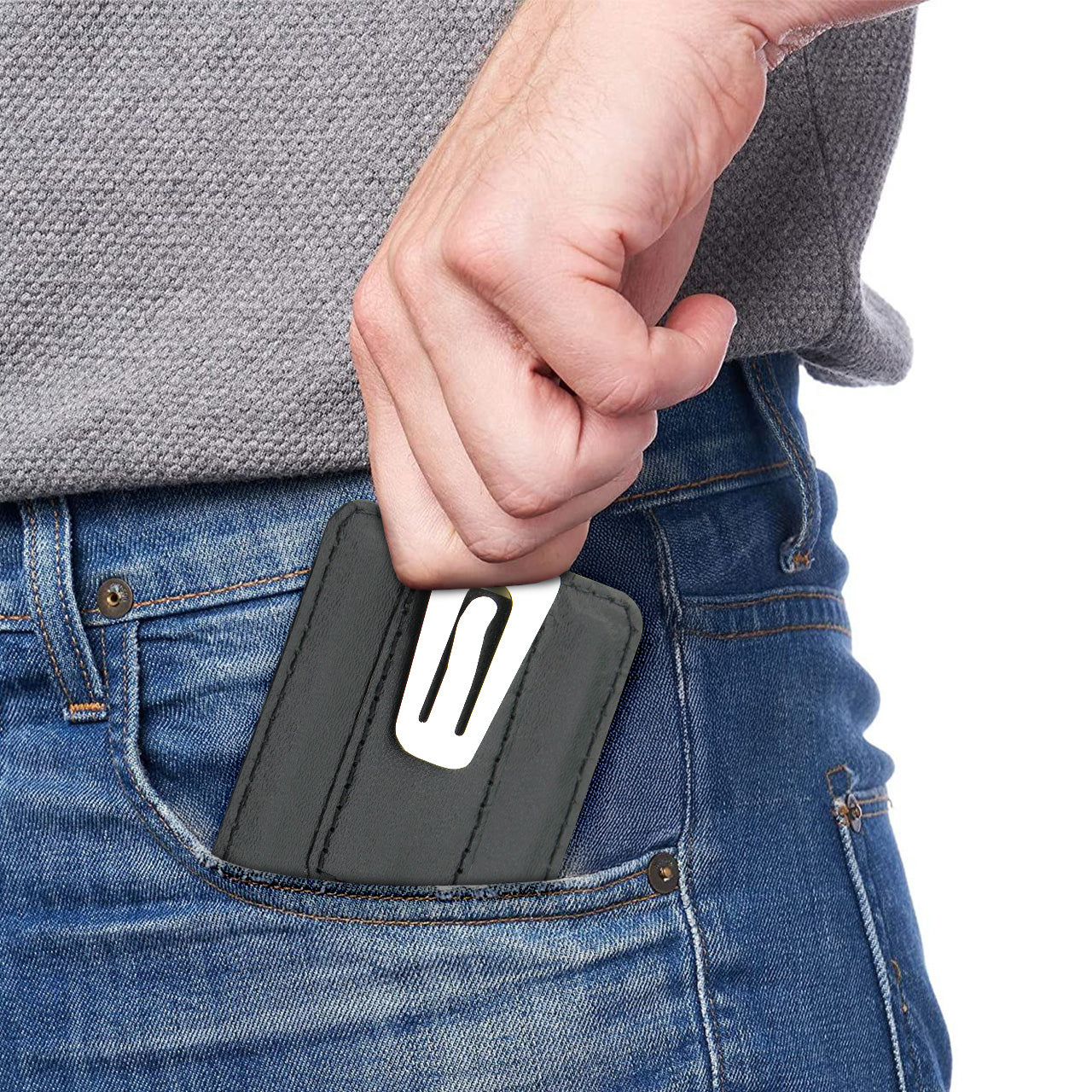 Card Holder Leather in Plain Black and Textured Black