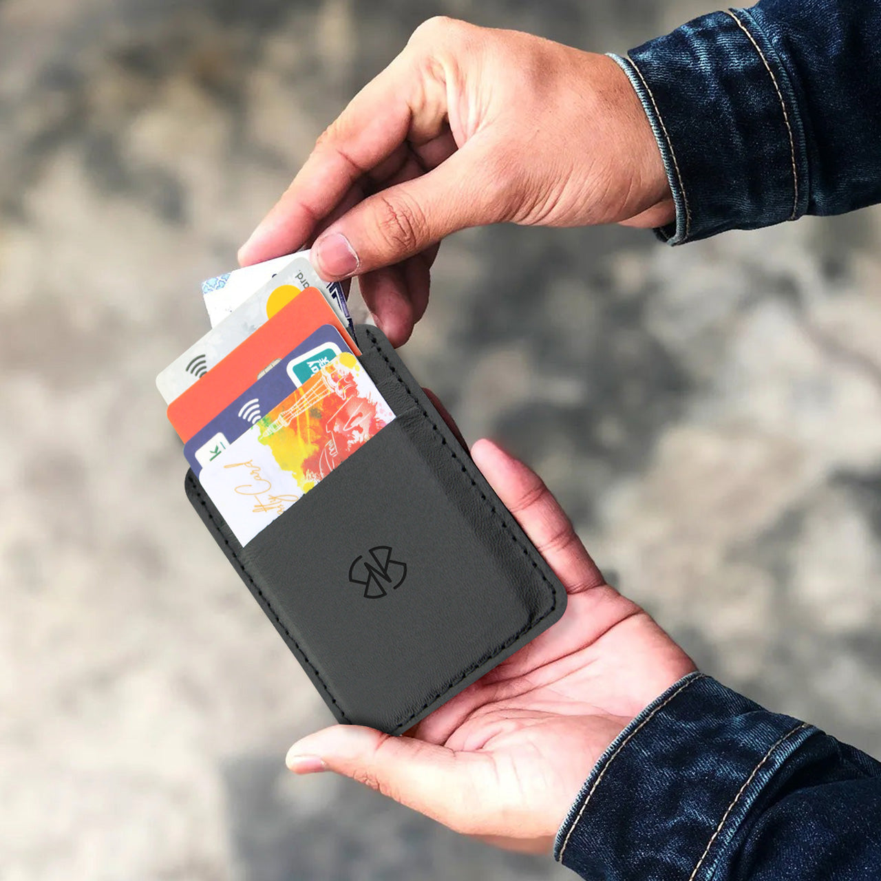 Card Holder Leather in Plain Black and Textured Black