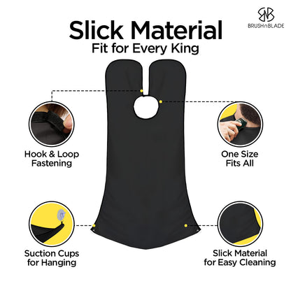 Beard trimming apron with suction grip and mirror use

