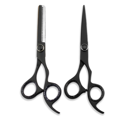 Black 6” Offset Hairdressing Scissors Set with Adjustable Screws