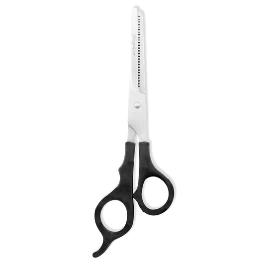Black Handle 6.5” Offset Hair Thinning Scissors with Fixed Screws