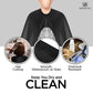 Black barber apron with phone-friendly clear window

