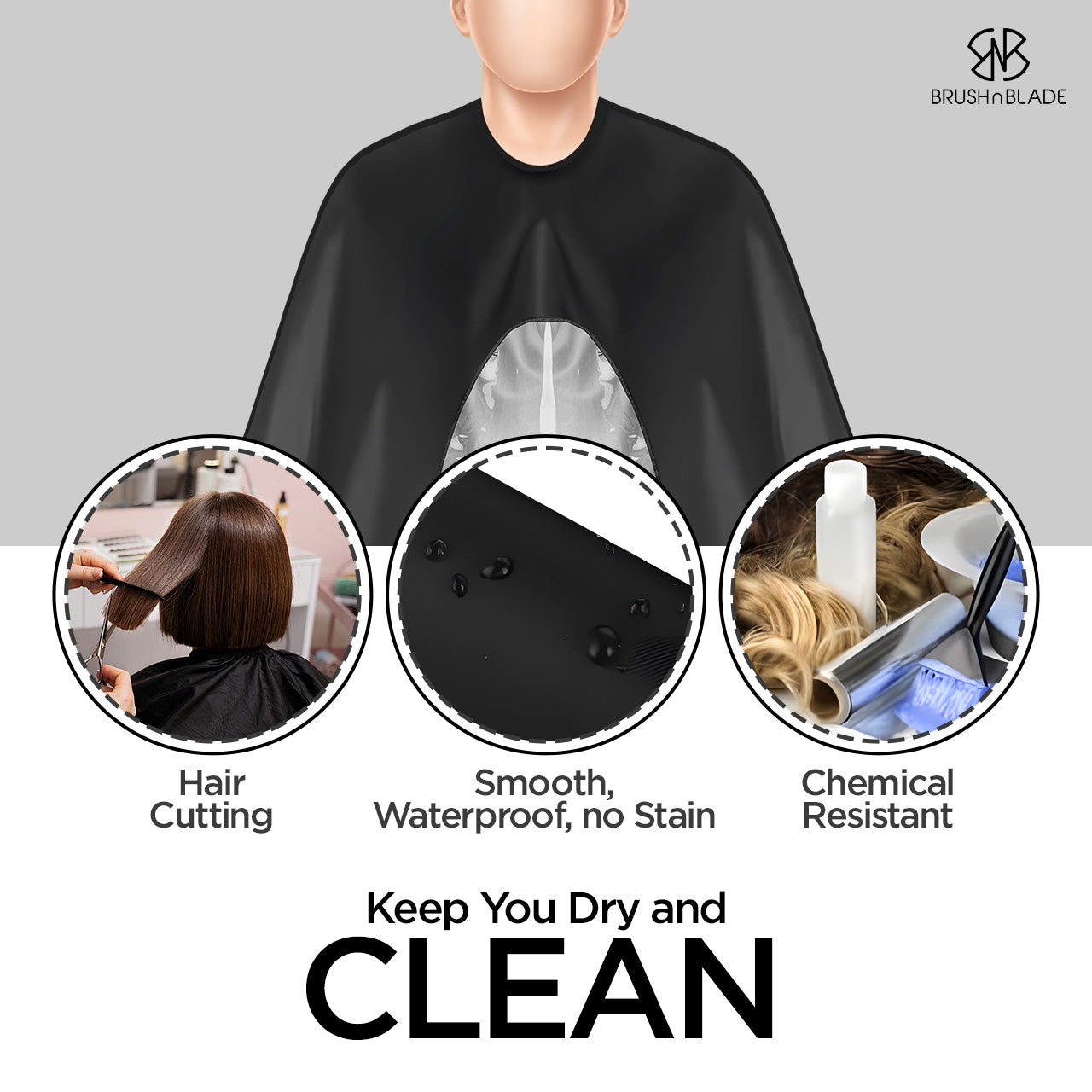 Black barber apron with phone-friendly clear window

