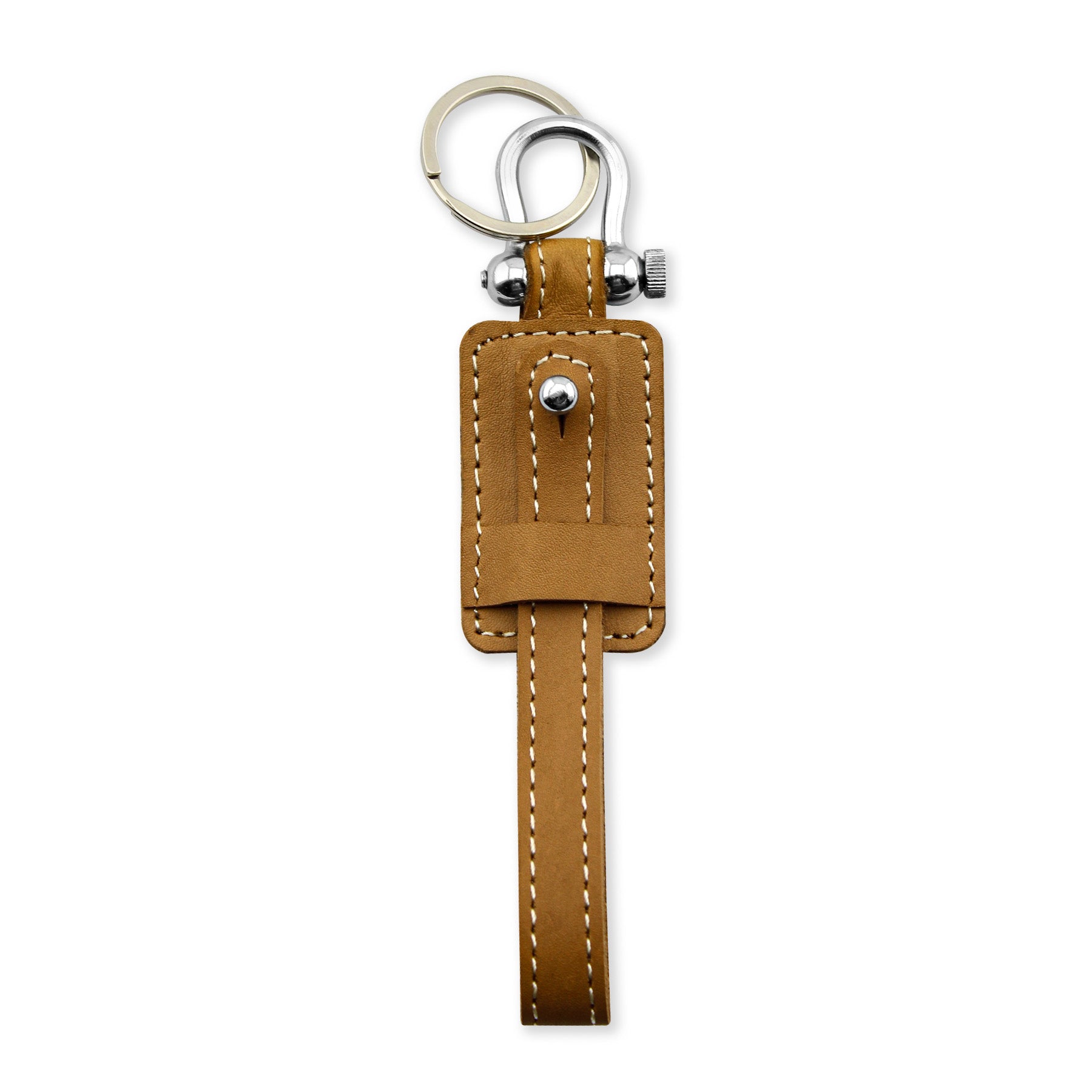Camel brown Edison keychain in genuine leather

