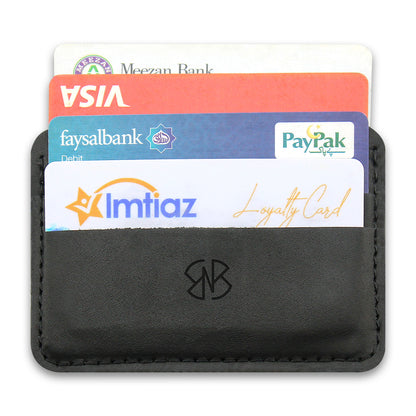 Card Holder Leather in Black Plain and Textured Horizontal