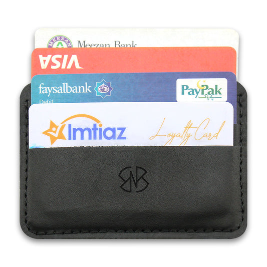 Card Holder Leather in Black Plain and Textured Horizontal