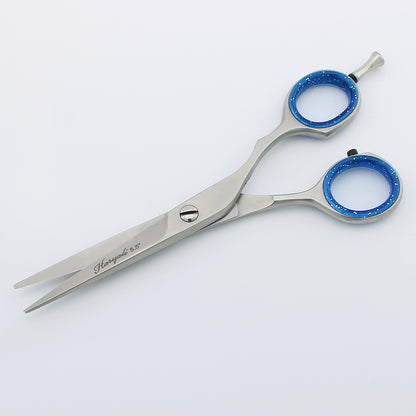 Durable stainless steel 5.5-inch chrome shears designed for trimming, layering, and detailed hair cutting