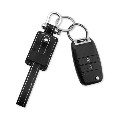 Plain Genuine Leather Edison Keychain in Camel Brown & Black