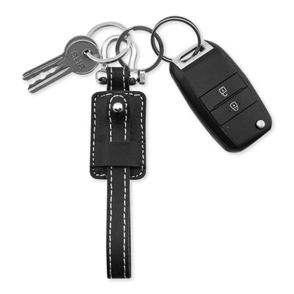 Plain Genuine Leather Edison Keychain in Camel Brown & Black