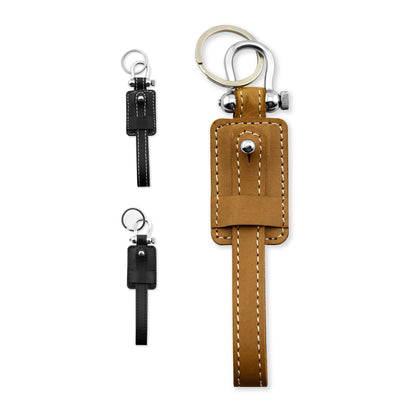 Plain Genuine Leather Edison Keychain in Camel Brown & Black