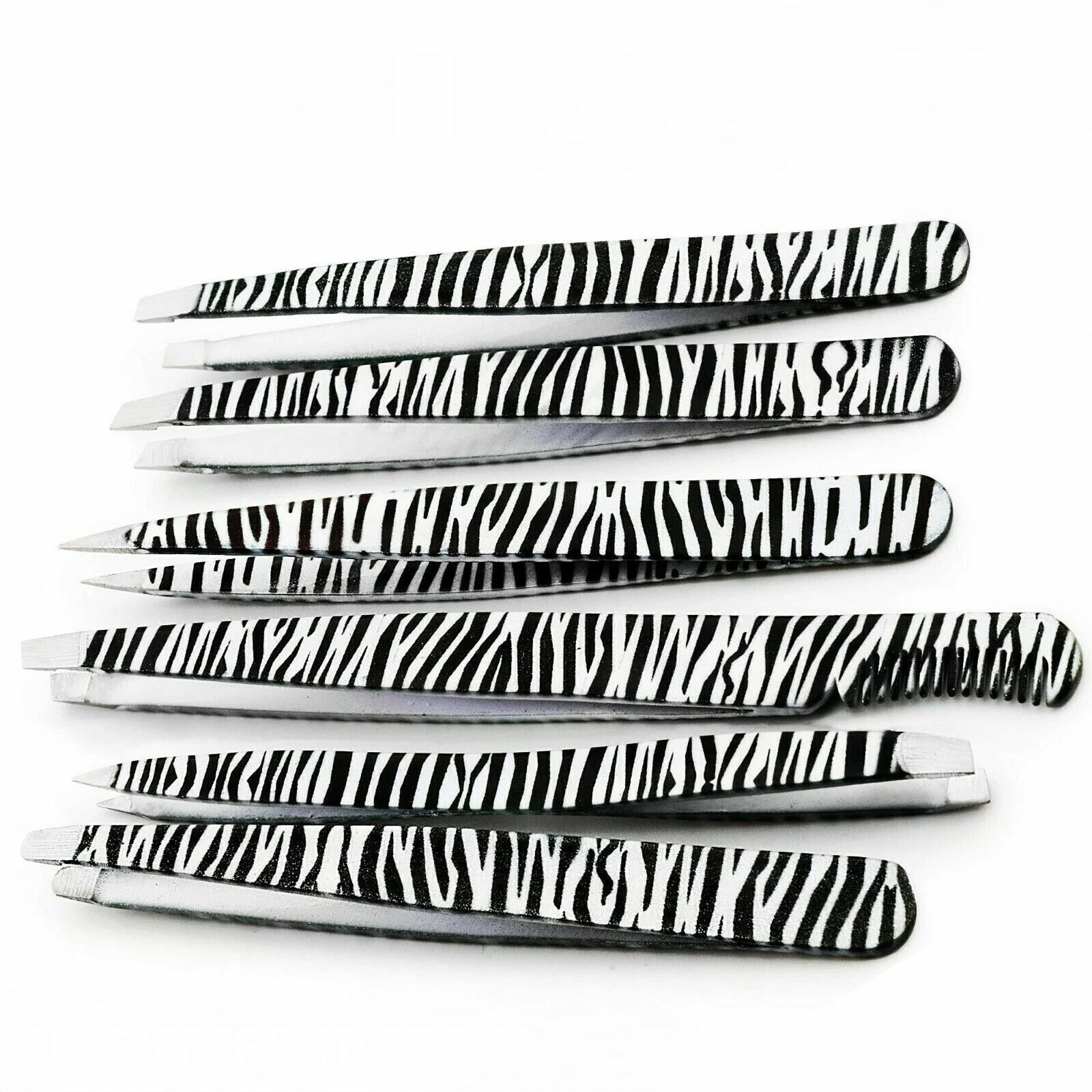 Grey printed 6-piece tweezers set for professional hair removal