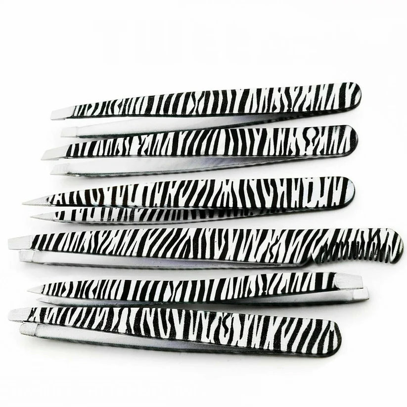 Zebra-Printed 6-Piece Tweezers Set for Expert Hair Removal