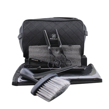 Hair Cutting Barber Kit with Scissors, Razor, Apron & Toiletry Bag
