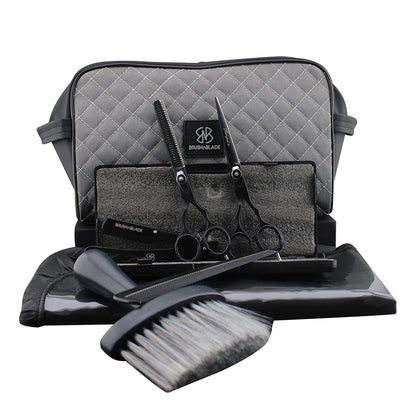 Hair Cutting Barber Kit with Scissors, Razor, Apron & Toiletry Bag