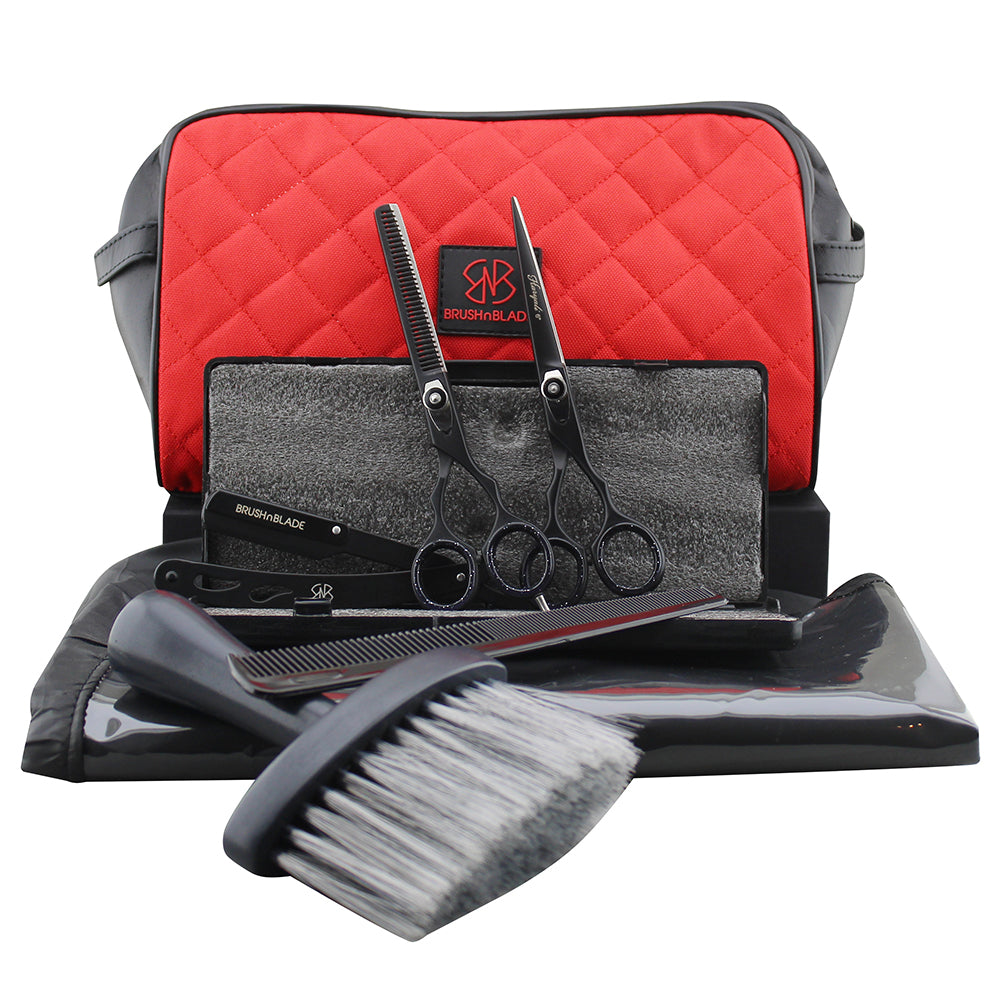 Hair Cutting Barber Kit with Scissors, Razor, Apron & Toiletry Bag