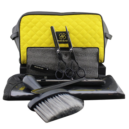 Hair Cutting Barber Kit with Scissors, Razor, Apron & Toiletry Bag