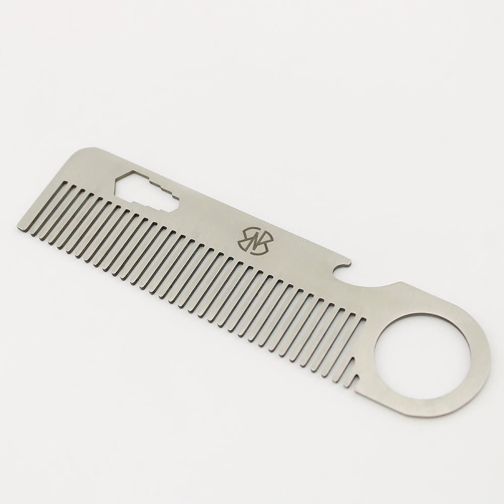 Stainless Steel Metal Hair Comb with Leather Pouch