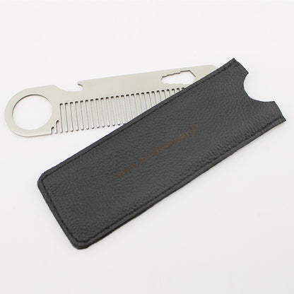Stainless Steel Metal Hair Comb with Leather Pouch