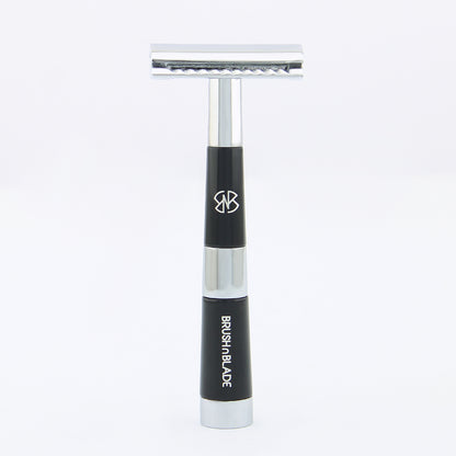 Black & Chrome Double Edge Safety Razor with Leather Pouch