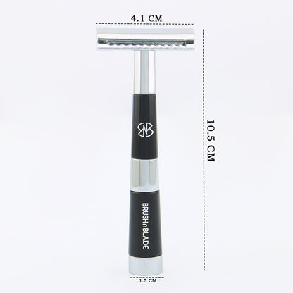 Black & Chrome Double Edge Safety Razor with Leather Pouch