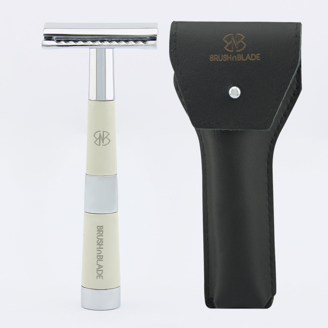 Black & Chrome Double Edge Safety Razor with Leather Pouch