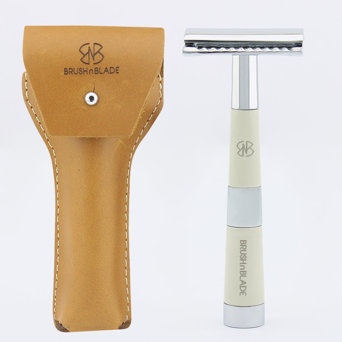 Black & Chrome Double Edge Safety Razor with Leather Pouch