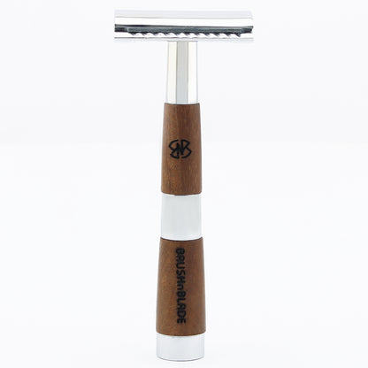 Black & Chrome Double Edge Safety Razor with Leather Pouch