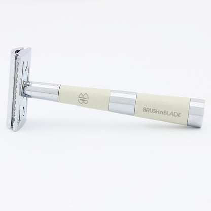 Black & Chrome Double Edge Safety Razor with Leather Pouch