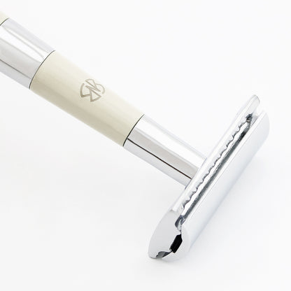 Black & Chrome Double Edge Safety Razor with Leather Pouch