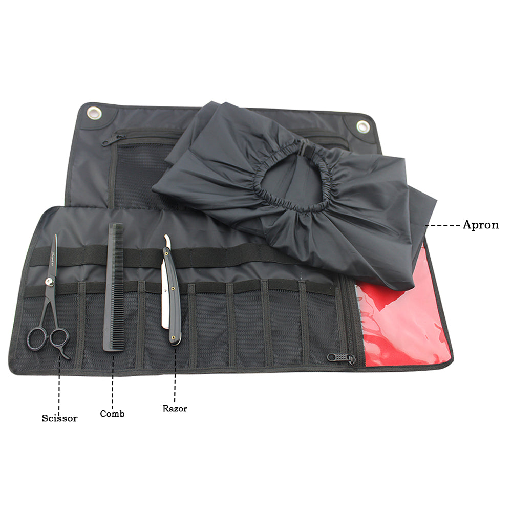 Complete Barber Kit with Cut Throat Razor, Off-Set Scissors & Washbag