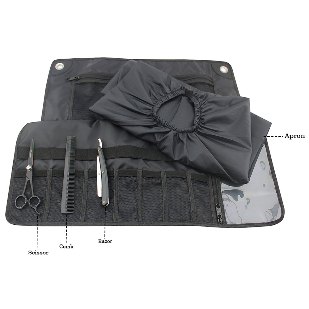 Complete Barber Kit with Cut Throat Razor, Off-Set Scissors & Washbag