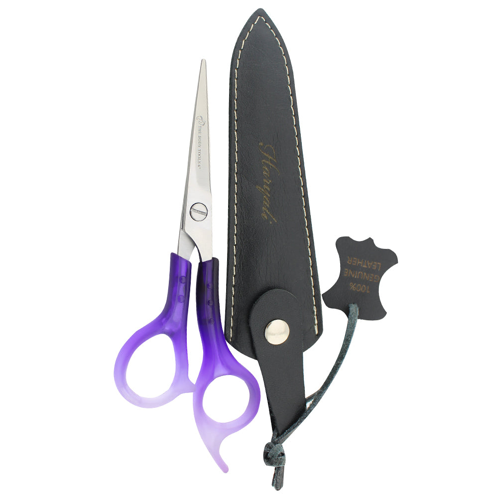 6" Purple Hair Cutting Scissors Fixed Screws with Leather Case