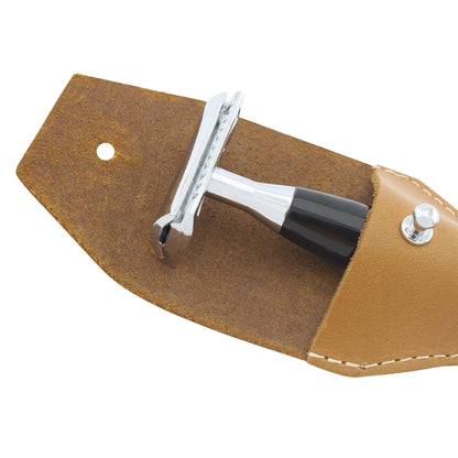 Brown Leather Pouch for Double Edge Safety Razor