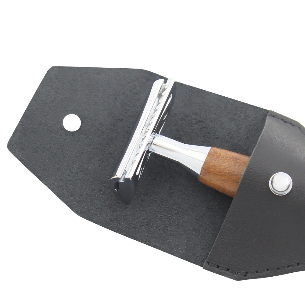 Black Leather Pouch for Double Edge Safety Razor