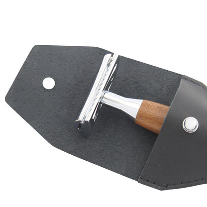 Black Leather Pouch for Double Edge Safety Razor