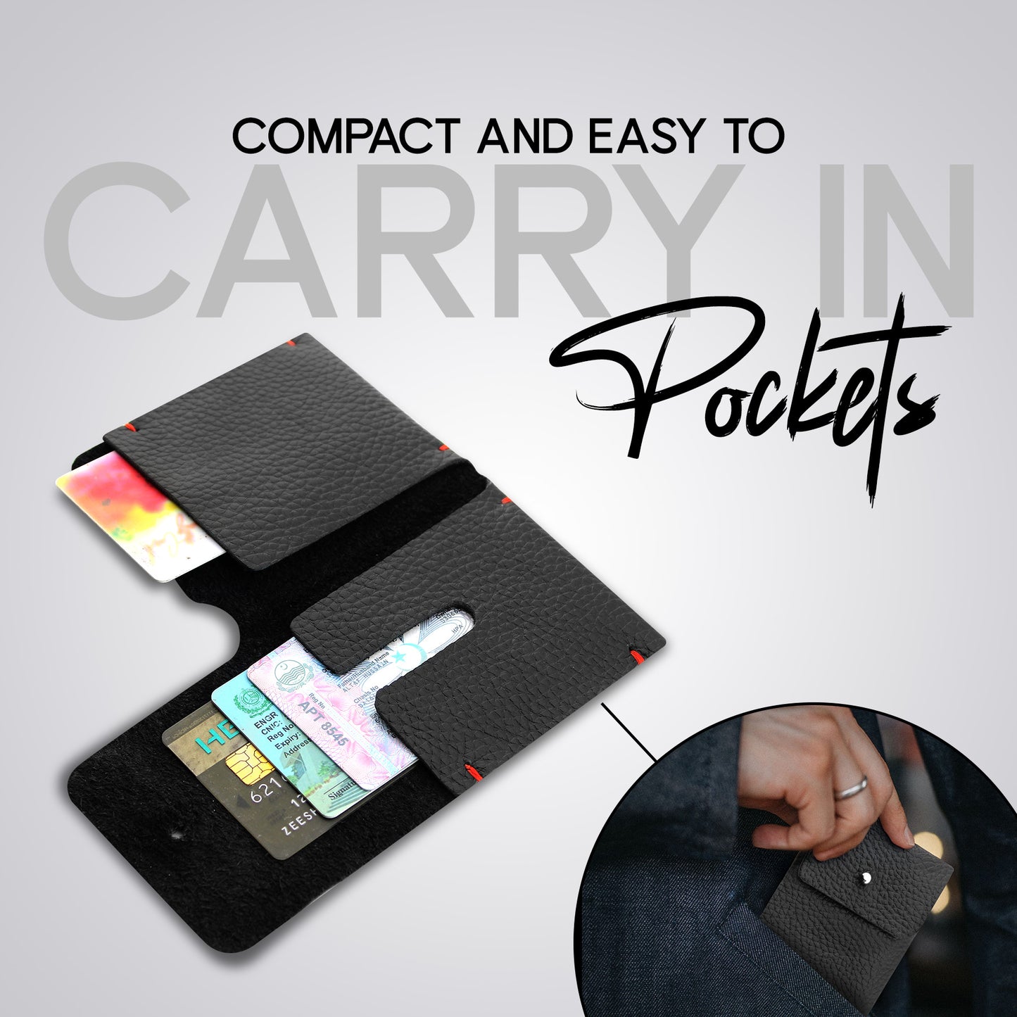 Card Holder Black Textured and Plain Leather Slim Wallet