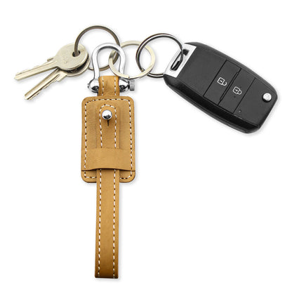 Plain Genuine Leather Edison Keychain in Camel Brown & Black