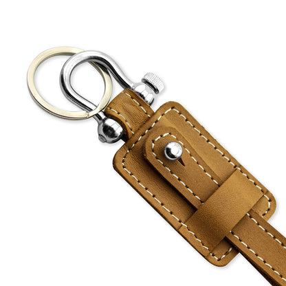 Plain Genuine Leather Edison Keychain in Camel Brown & Black
