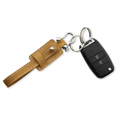 Plain Genuine Leather Edison Keychain in Camel Brown & Black
