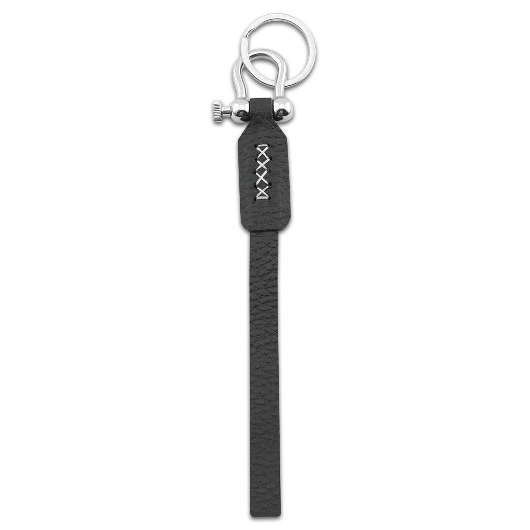 Keychain Leather Bond in textured Black with white thread