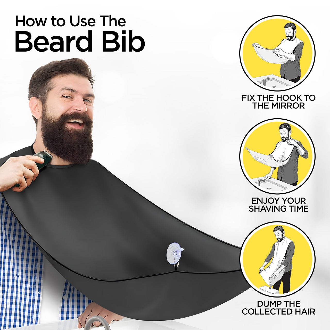 No-mess shaving apron with secure mirror attachment

