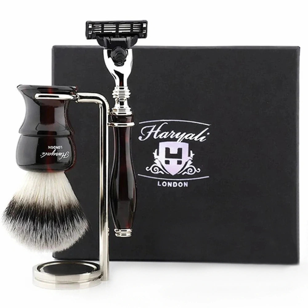 Oxford 3Pc Premium Men's Shave Kit with Silver Synthetic Brush