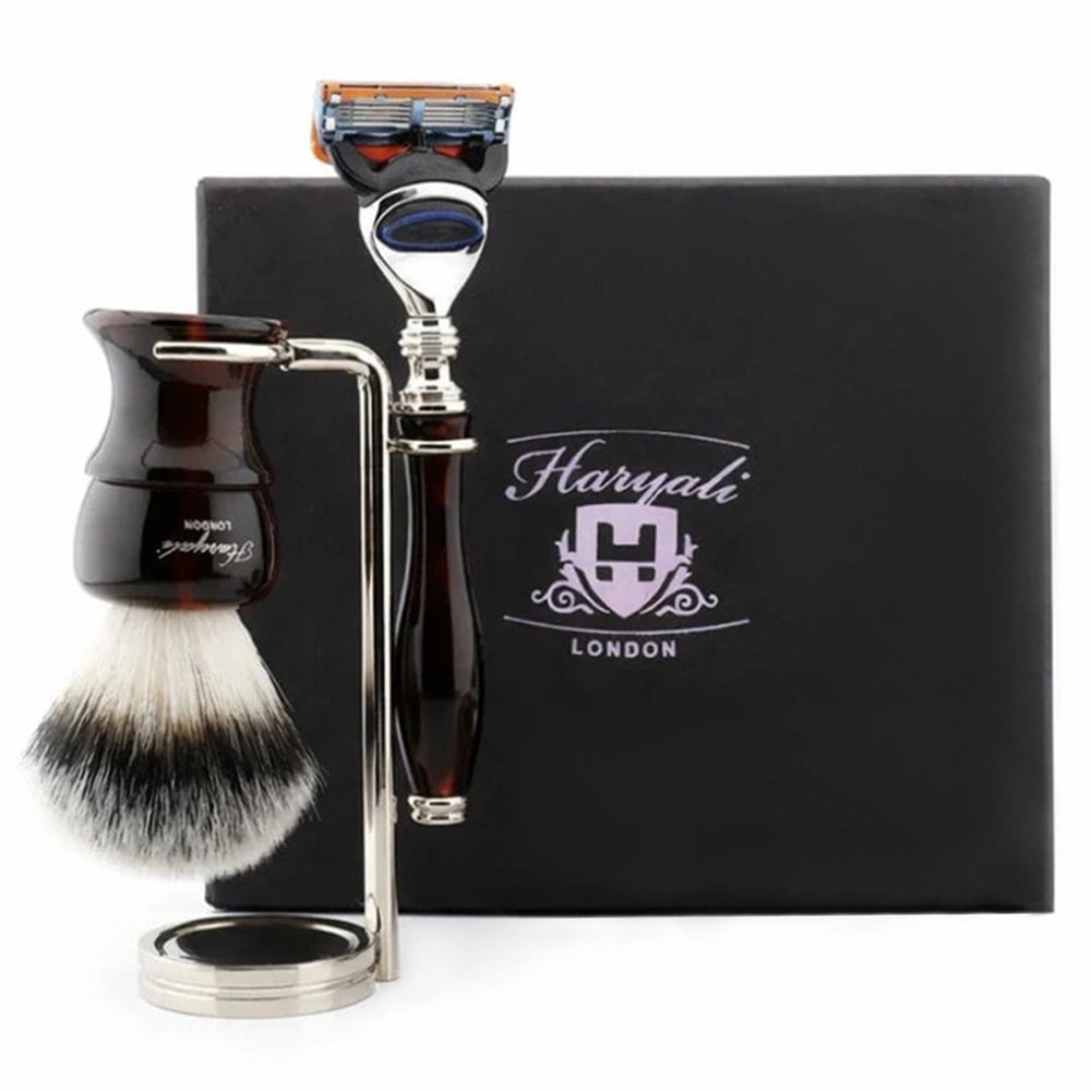 Oxford 3Pc Premium Men's Shave Kit with Silver Synthetic Brush