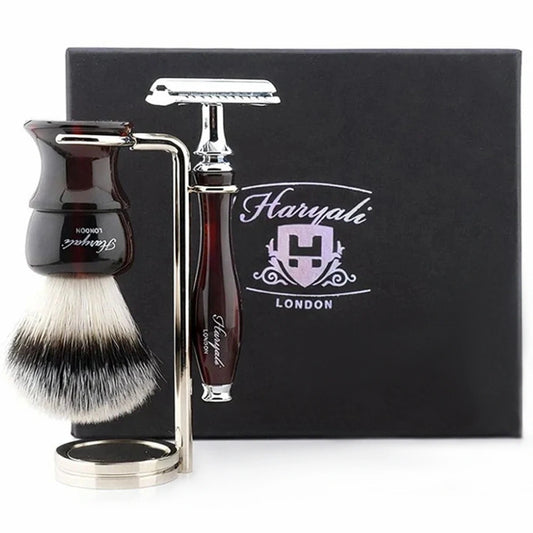 Oxford 3Pc Premium Men's Shave Kit with Silver Synthetic Brush