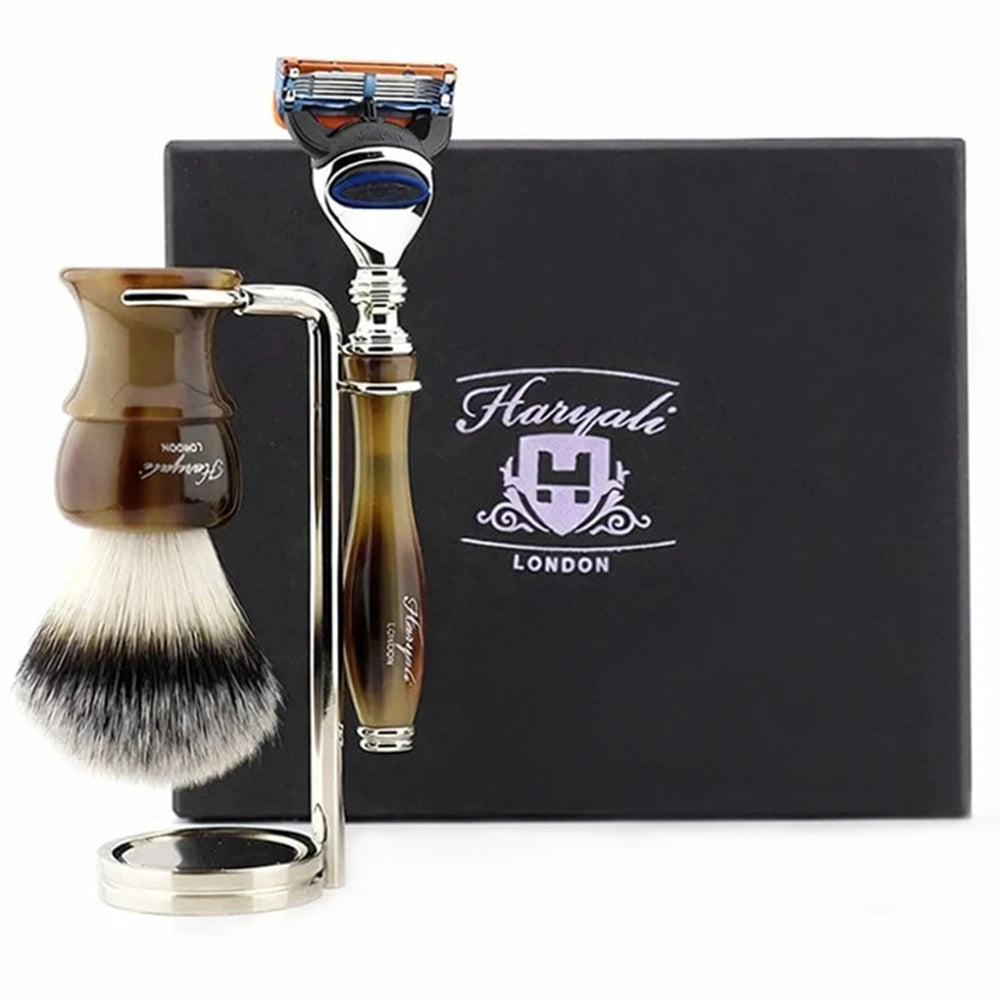 Oxford 3Pc Premium Men's Shave Kit with Silver Synthetic Brush