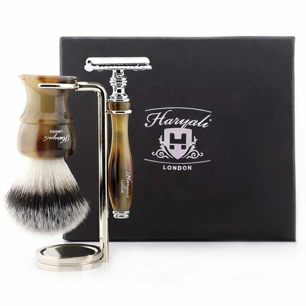 Oxford 3Pc Premium Men's Shave Kit with Silver Synthetic Brush