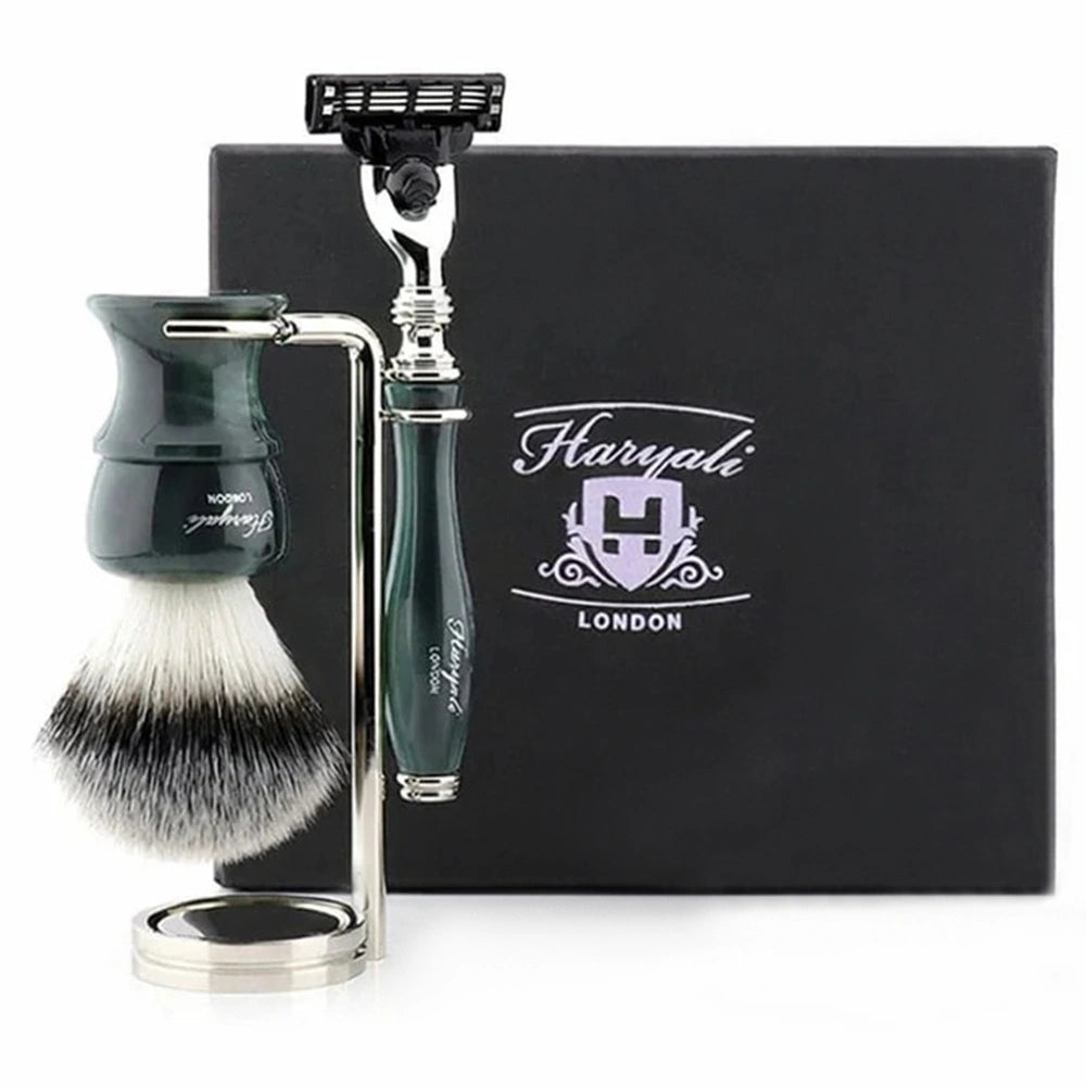 Oxford 3Pc Premium Men's Shave Kit with Silver Synthetic Brush